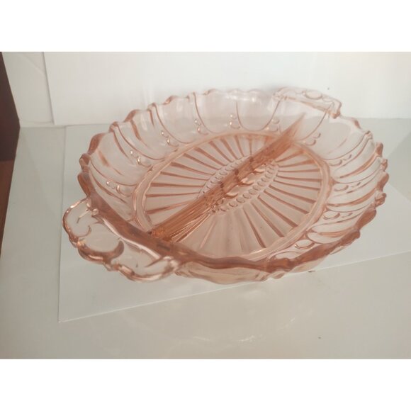 12" - 2 Part Relish Oyster and Pearl Pink Depression Glass Tray Anchor Hocking - Picture 4 of 12